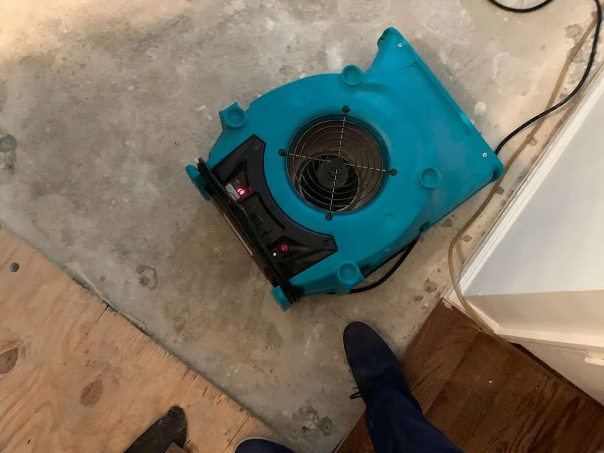Air mover drying subfloor during Commercial Water Damage Restoration in Dentsville